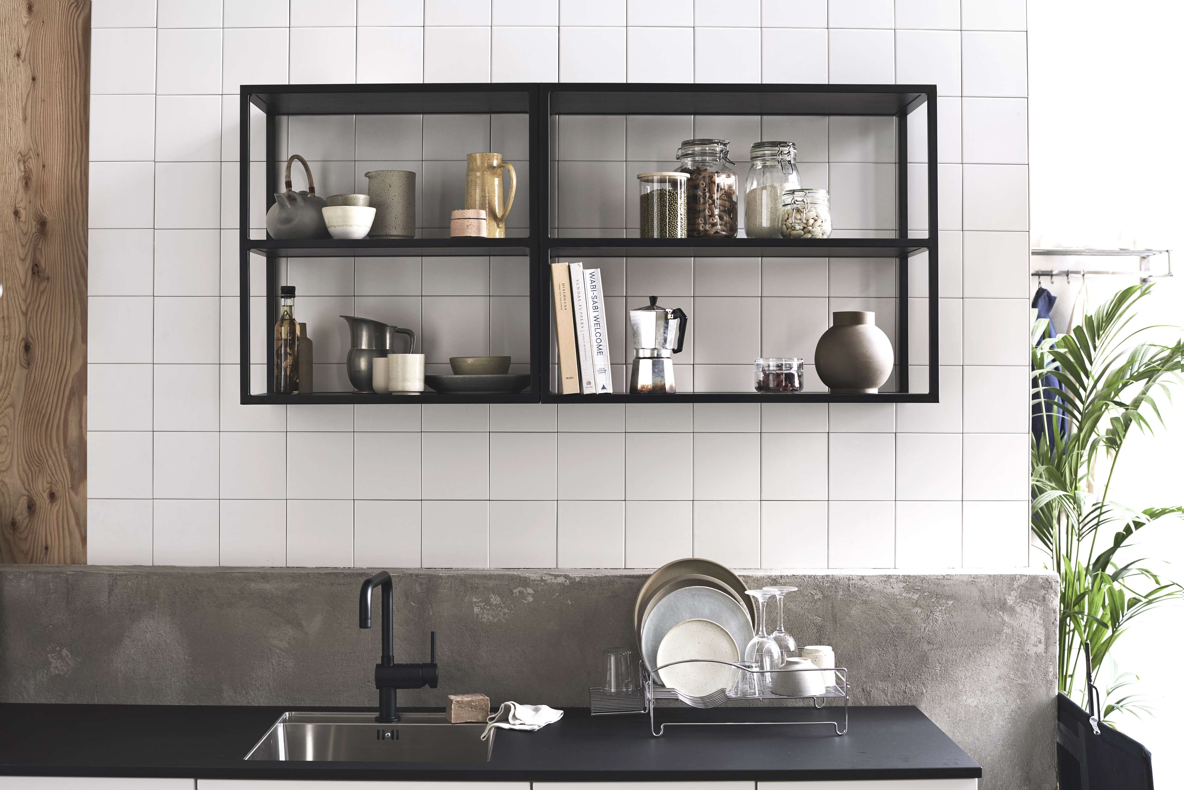 Store spices, cookbooks, etc. with a steel shelf