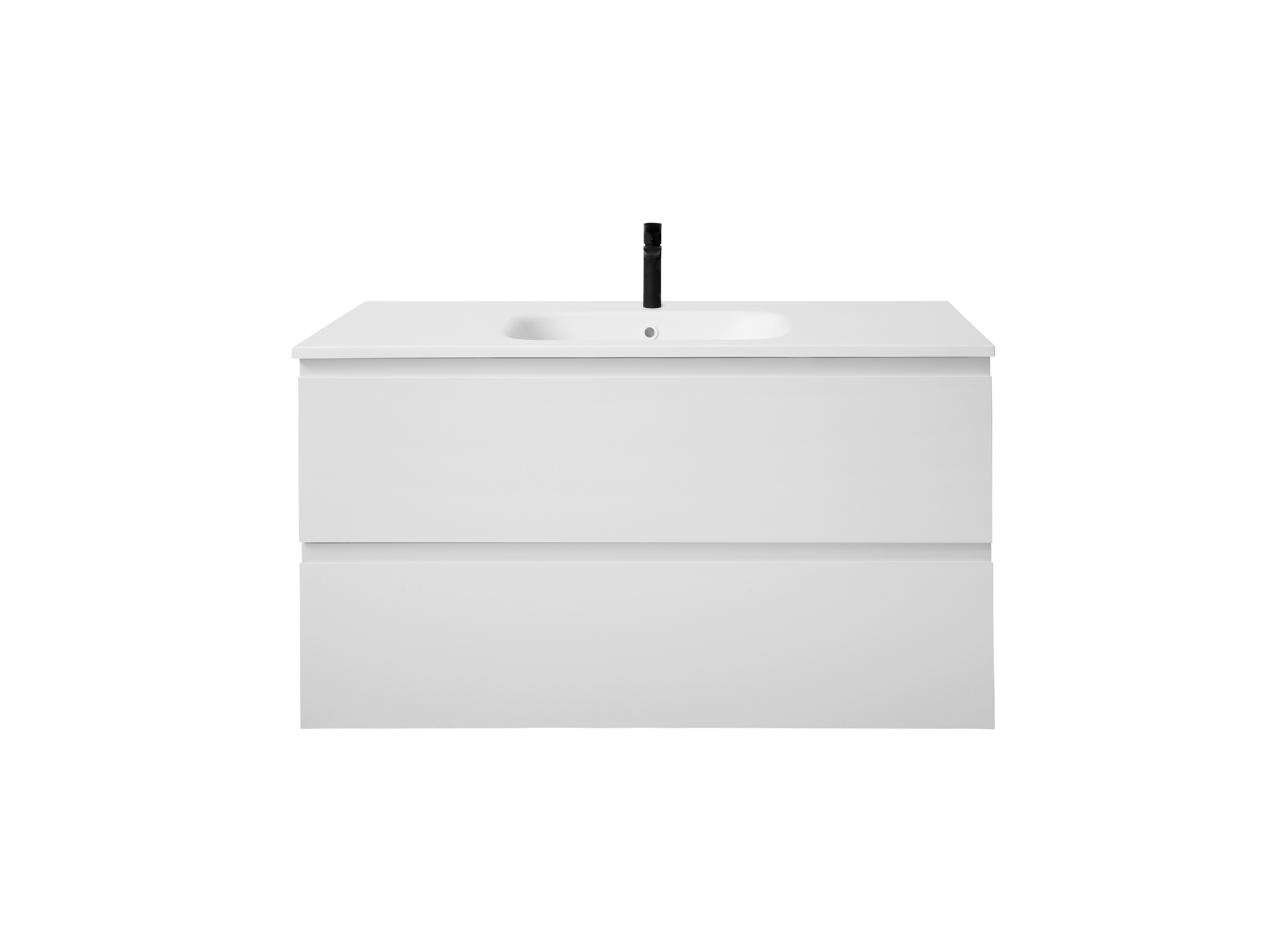 KVIKSETS hvide badeværelsesvask fra Bath-serien, med et minimalistisk design med en slank håndvask og integreret opbevaring for strømlinet organisering.
