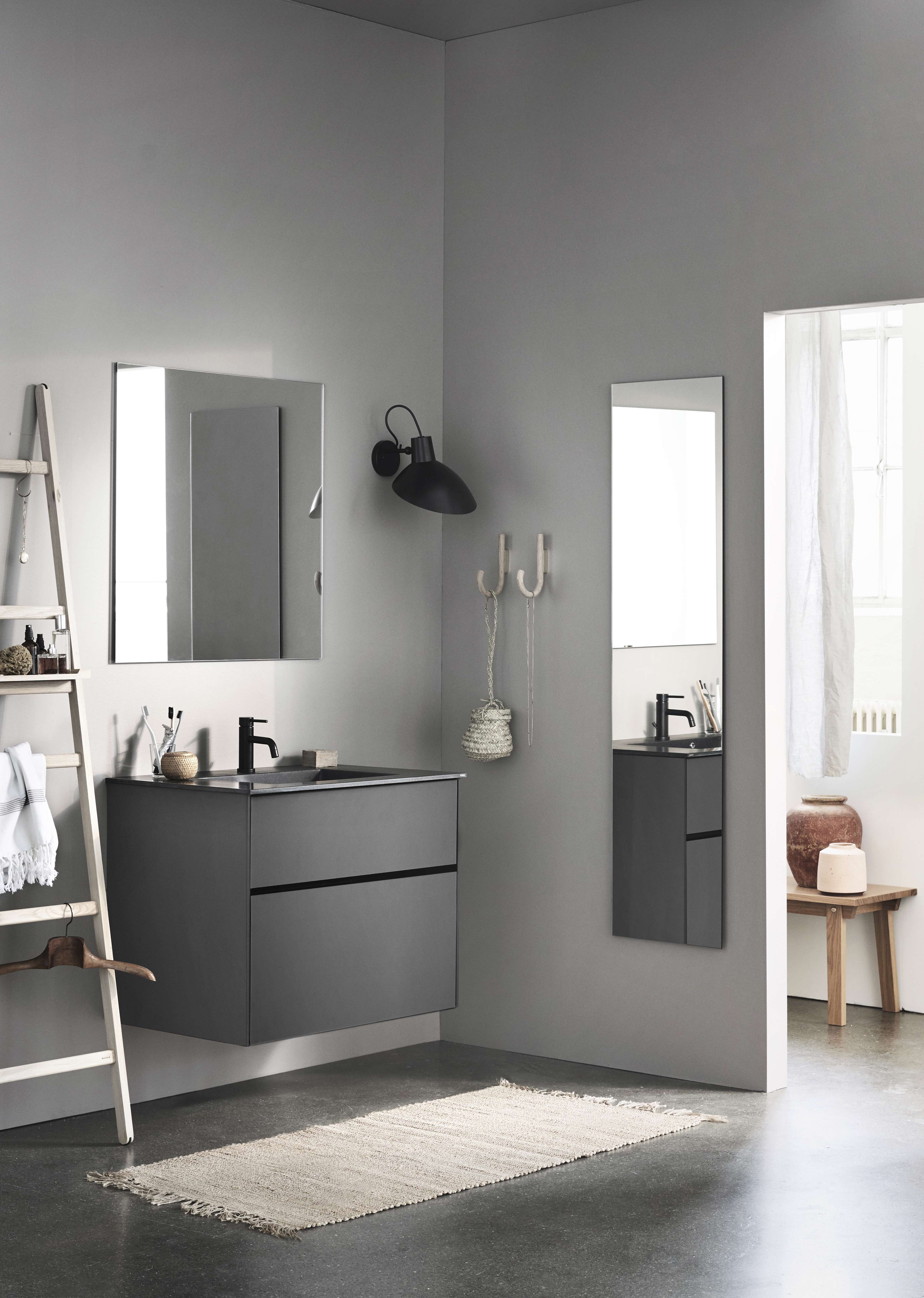 PRATO gray floating bathroom vanity from Bath series, featuring sleek drawers and minimalist design, set in a modern, serene bathroom environment.