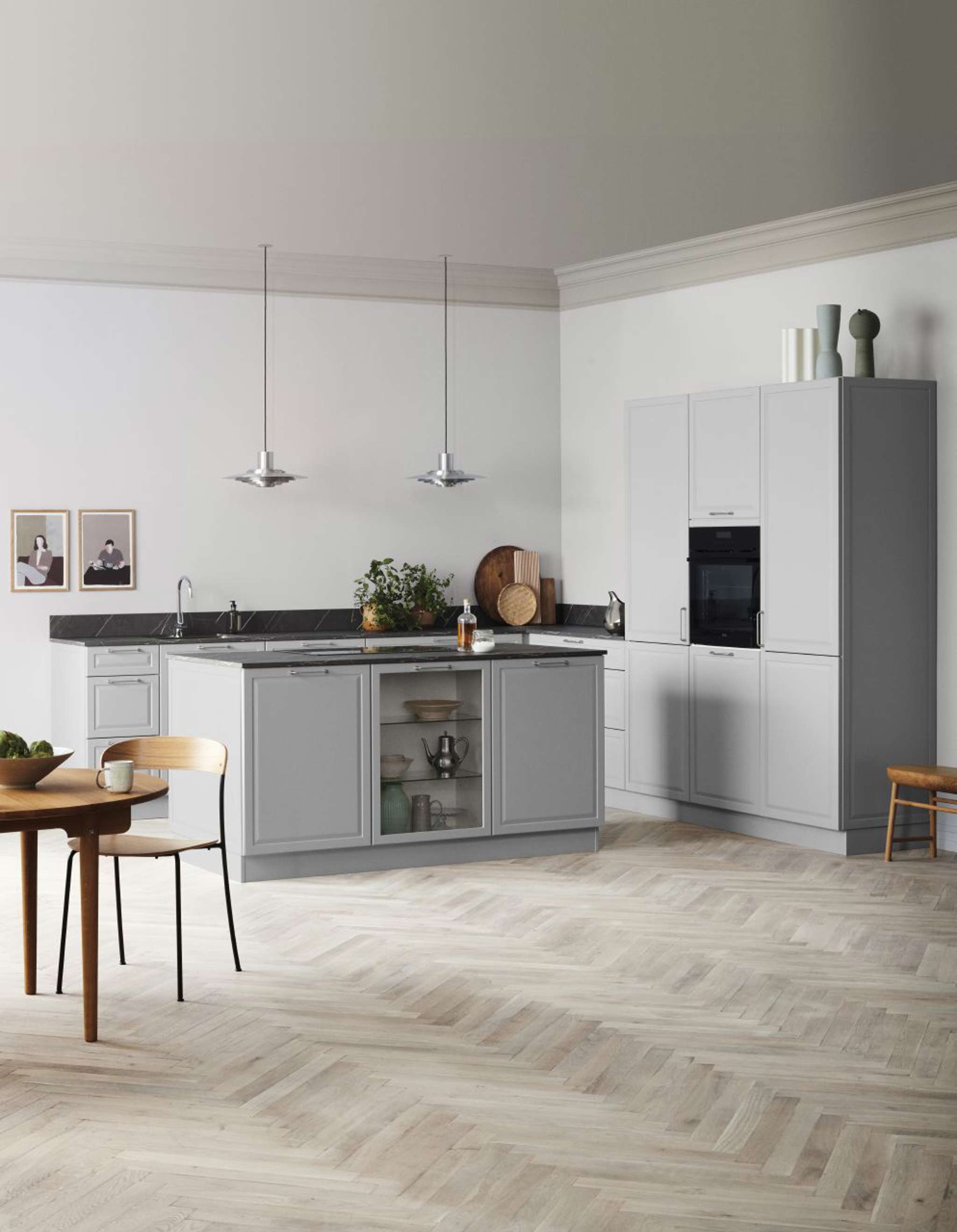 PAVIA pure grey kitchen with minimalist design, featuring sleek cabinetry and modern fixtures, combining functionality and elegant style.