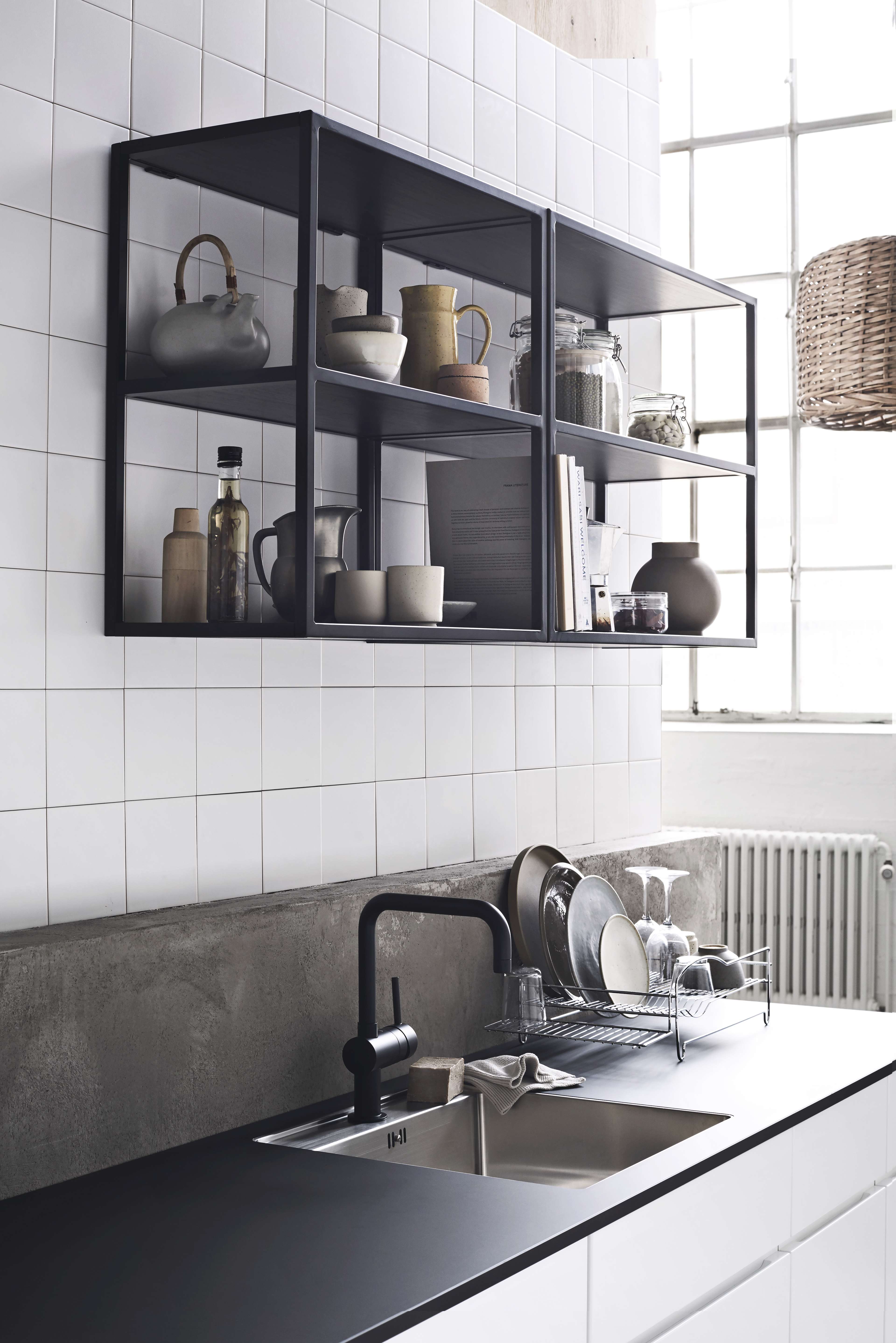 Store spices, cookbooks, etc. with a steel shelf
